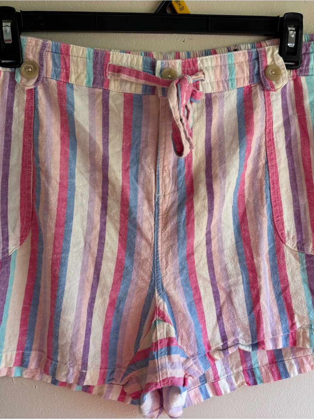 Torrid Linen Blend Pink Multi-Stripe High Waist Drawstring Shorts